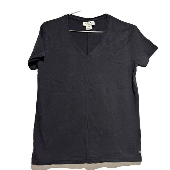 Ariat Real Womens T-Shirt Small Black Pullover Relaxed Fit V Neck Short Sleeve - Picture 1 of 5